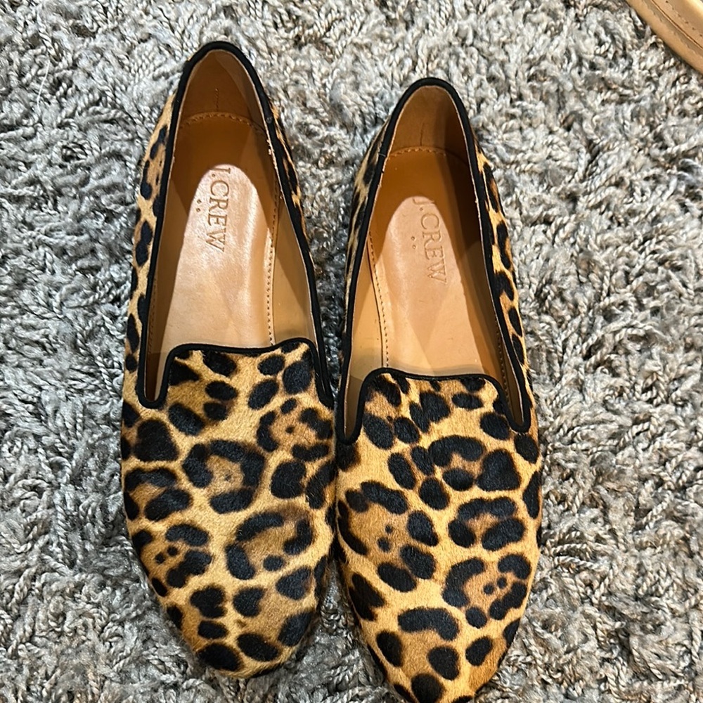 J. Crew Brown and Black Loafer Flats with Leopard Print